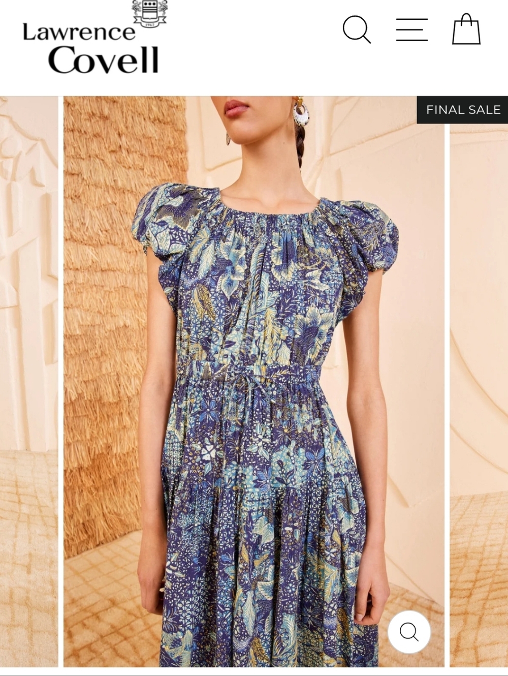 ULLA JOHNSON  Size 2 ABIGAL DRESS PORTIFINO, Blue Floral Puff-Sleeve Midi Dress